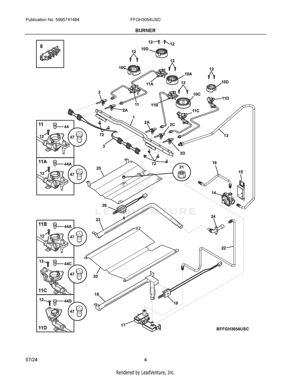 Electrolux Major Appliances Ignitor/Orifice Assy., Top Burner, Center, 9.5K, W/Holder, Tube 5304520922