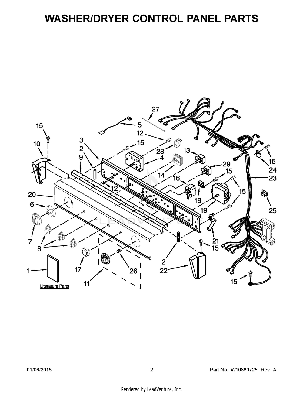 MAY 02 - WASHER/DRYER CONTROL PANEL PARTS W10732070